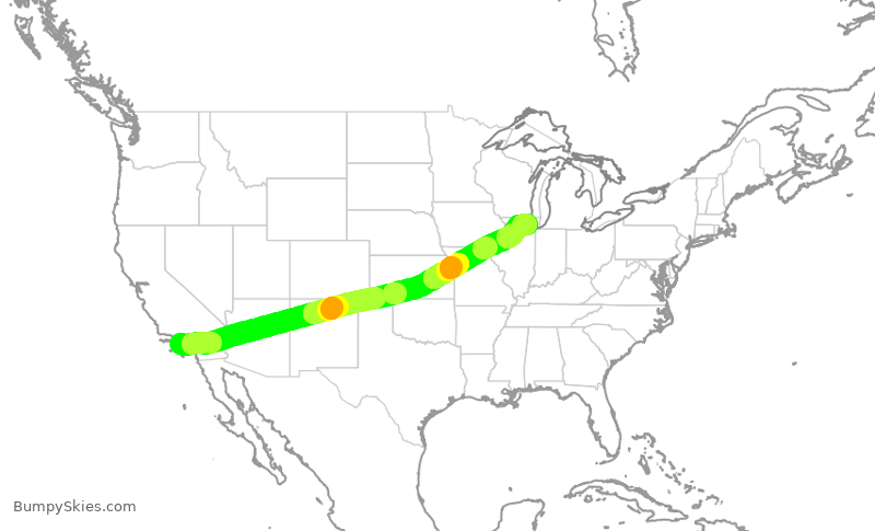 Turbulence forecast map for UAL2113, LAX to ORD