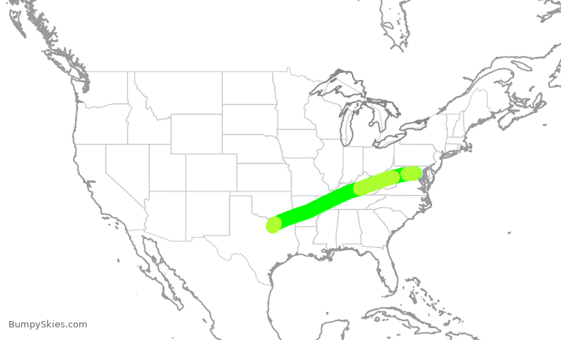 Turbulence forecast map for UAL2116, IAD to DFW