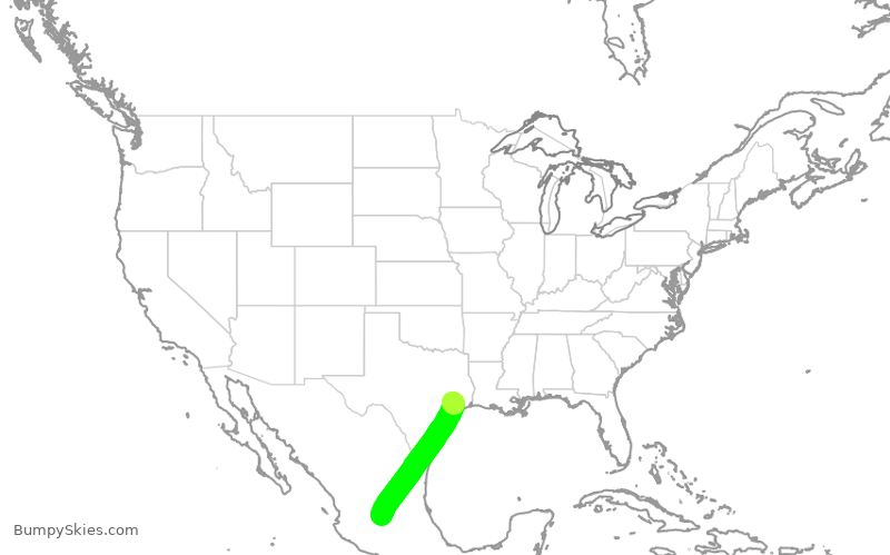 Turbulence forecast map for UAL2118, IAH to BJX