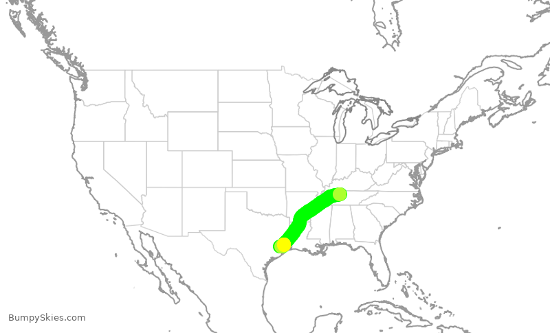 Turbulence forecast map for UAL211, BNA to IAH