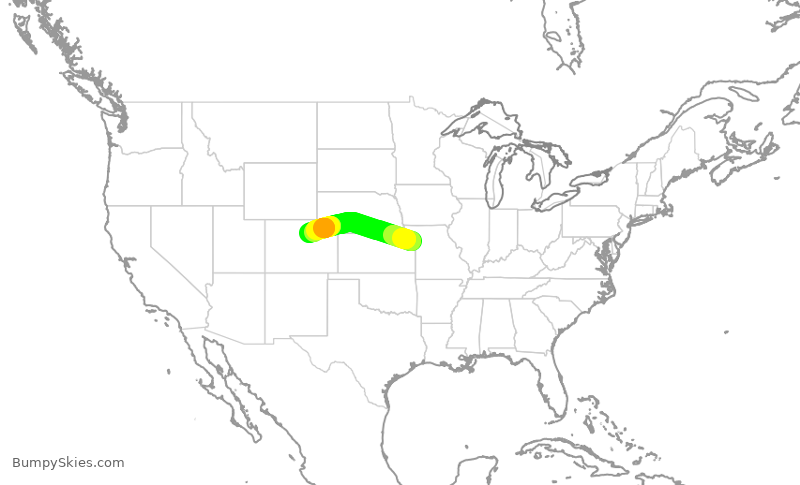 Turbulence forecast map for UAL2123, MCI to DEN