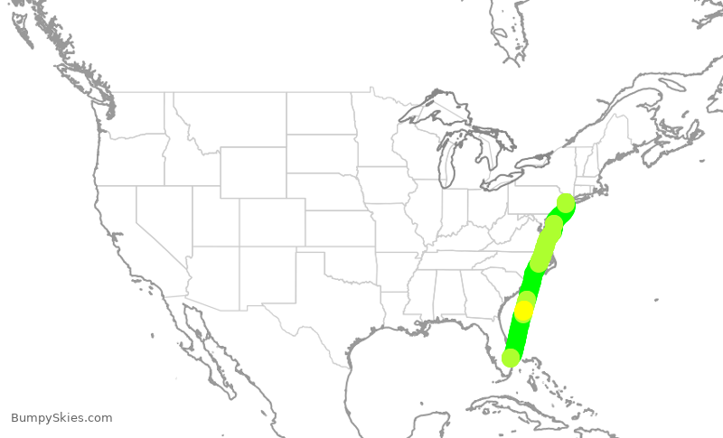 Turbulence forecast map for UAL2126, EWR to PBI