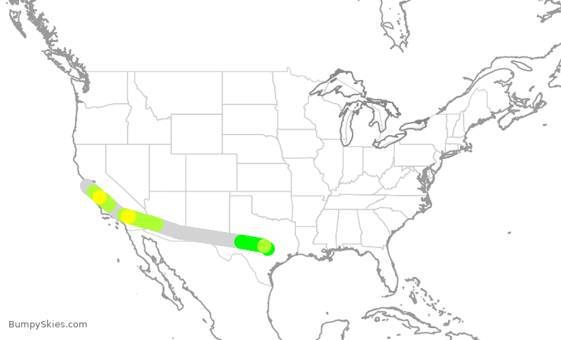 Turbulence forecast map for UAL2126, SFO to AUS