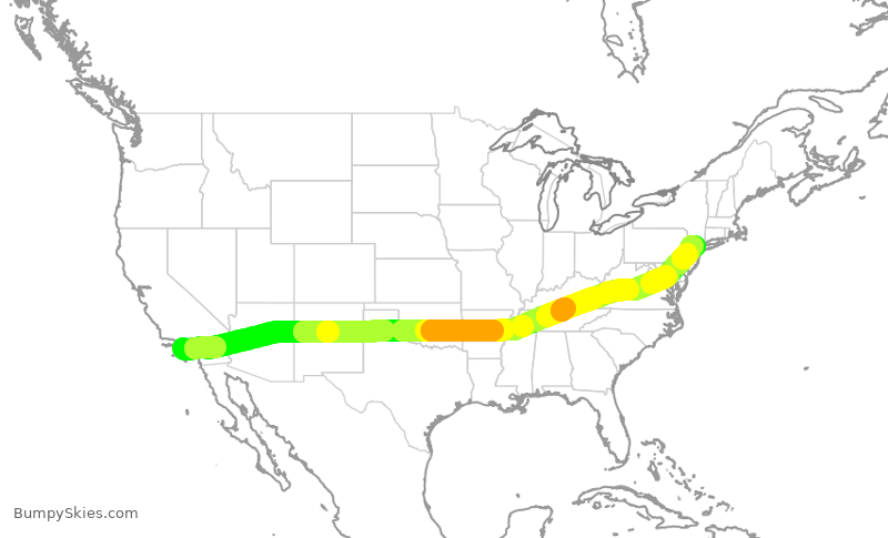 Turbulence forecast map for UAL2127, LAX to EWR