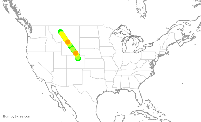 Turbulence forecast map for UAL2128, DEN to GTF