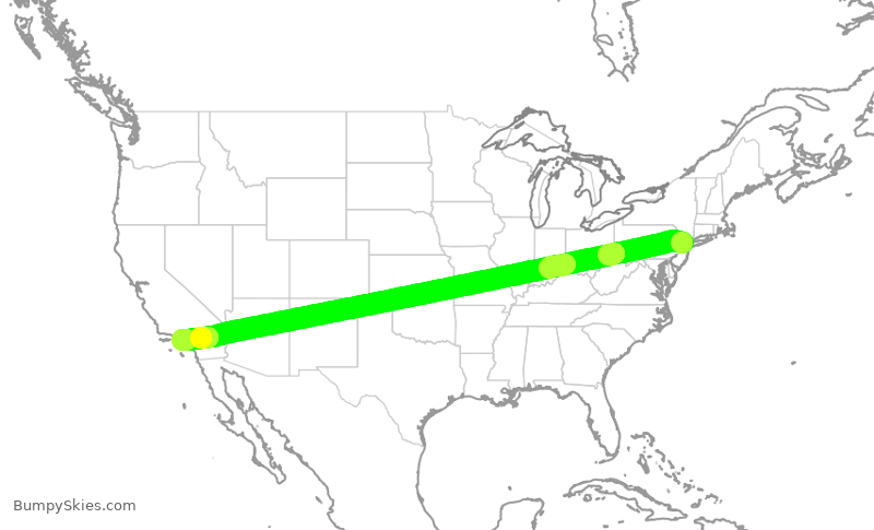Turbulence forecast map for UAL212, EWR to LAX