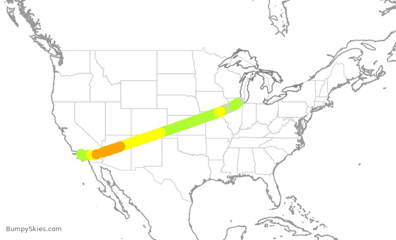 Turbulence forecast map for UAL212, LAX to ORD