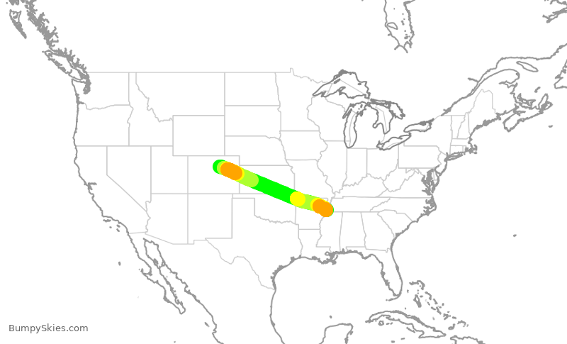 Turbulence forecast map for UAL2130, DEN to MEM