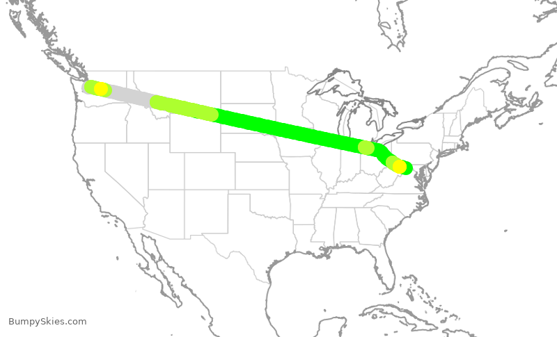 Turbulence forecast map for UAL2131, SEA to IAD
