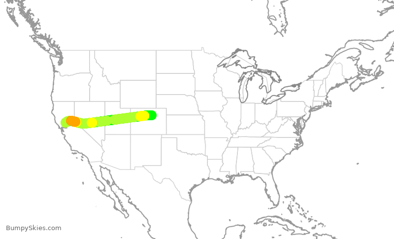 Turbulence forecast map for UAL2132, DEN to SMF