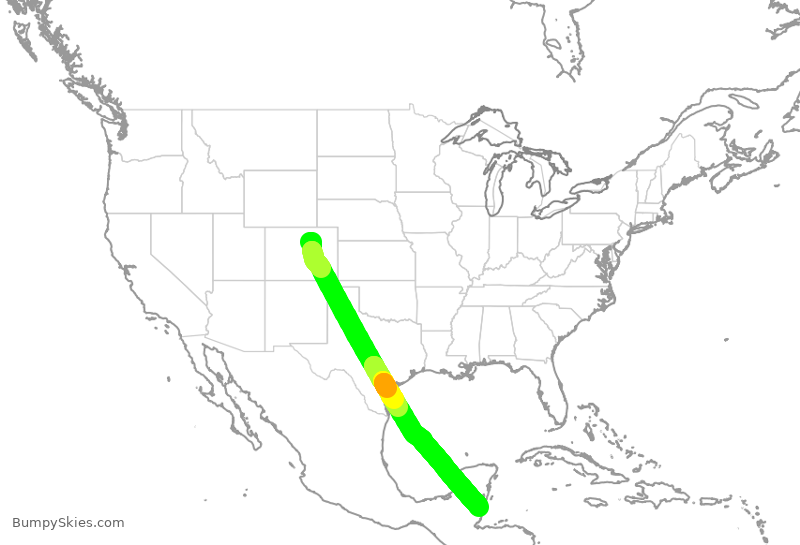Turbulence forecast map for UAL2134, DEN to BZE