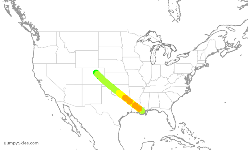 Turbulence forecast map for UAL2134, MSY to DEN