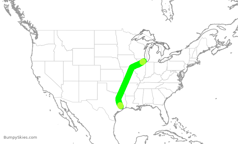 Turbulence forecast map for UAL2135, IAH to ORD