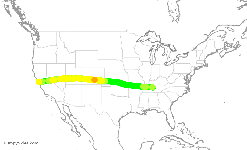 Turbulence forecast map for UAL2142, BNA to SFO