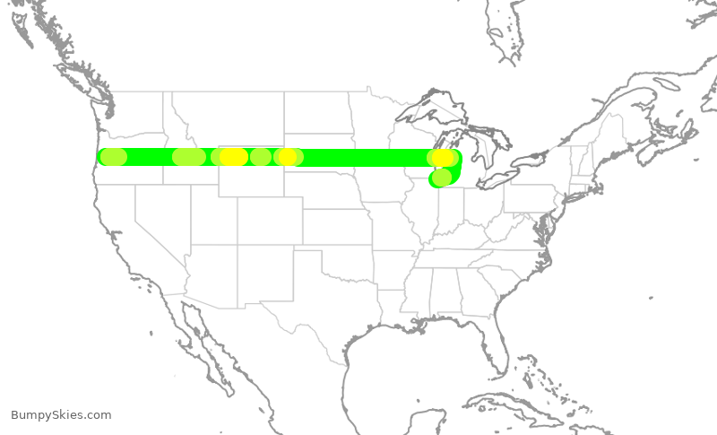 Turbulence forecast map for UAL2144, EUG to ORD