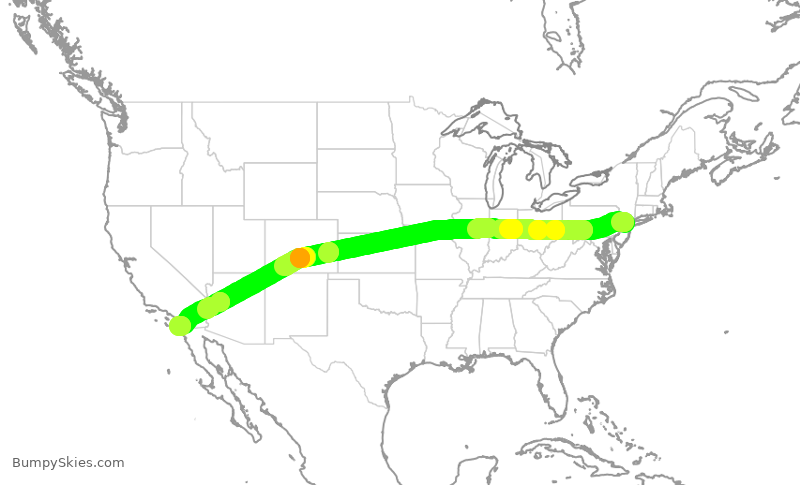 Turbulence forecast map for UAL2147, EWR to SAN