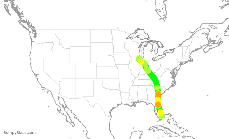 Turbulence forecast map for UAL214, FLL to ORD