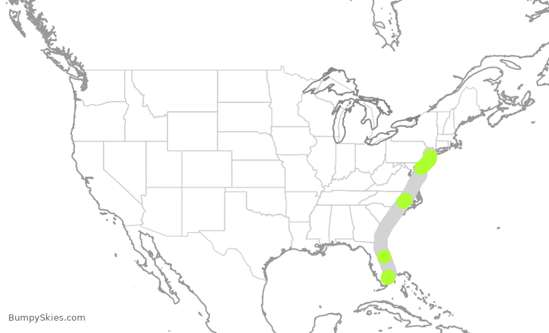 Turbulence forecast map for UAL2151, EWR to FLL