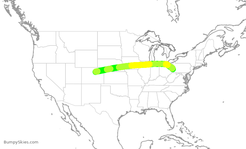 Turbulence forecast map for UAL2155, DEN to PIT