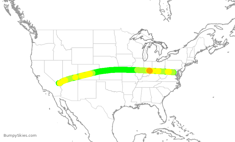 Turbulence forecast map for UAL2156, IAD to LAS