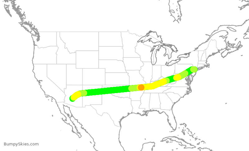 Turbulence forecast map for UAL2158, EWR to PHX