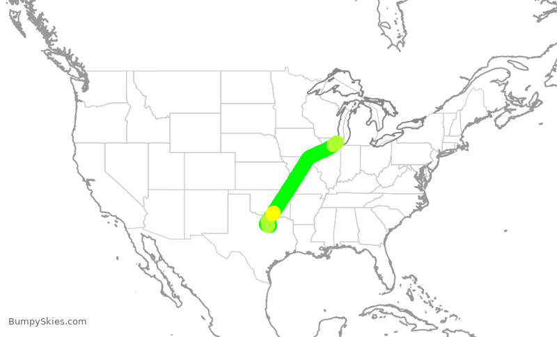 Turbulence forecast map for UAL2160, DFW to ORD