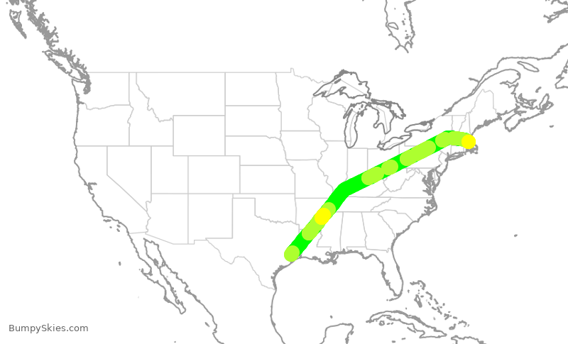 Turbulence forecast map for UAL2161, IAH to BOS