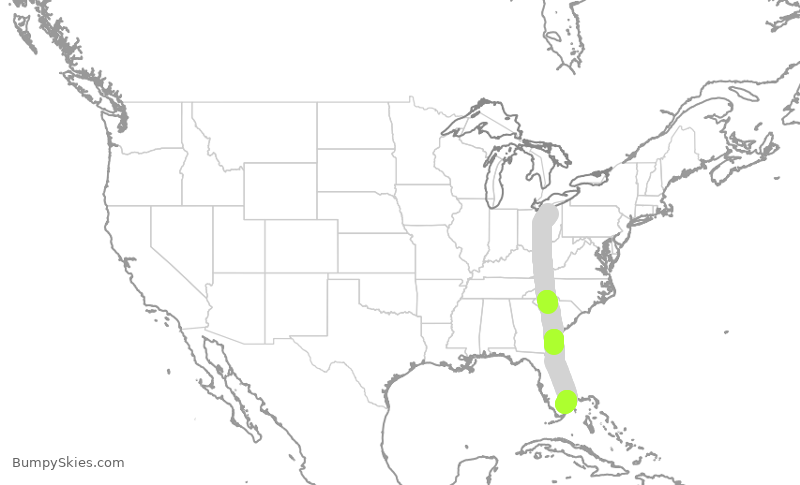 Turbulence forecast map for UAL2162, CLE to FLL