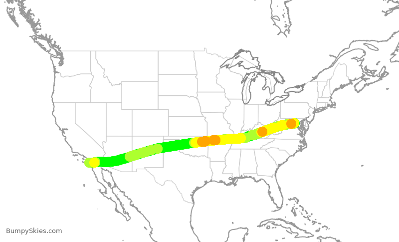 Turbulence forecast map for UAL2163, IAD to SAN