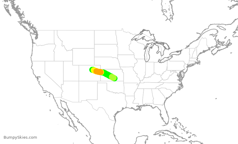 Turbulence forecast map for UAL2166, DEN to ICT