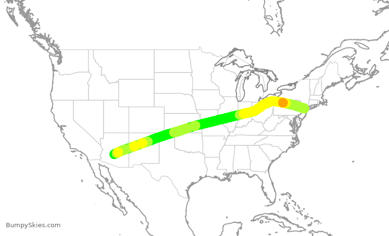 Turbulence forecast map for UAL2166, PHX to EWR