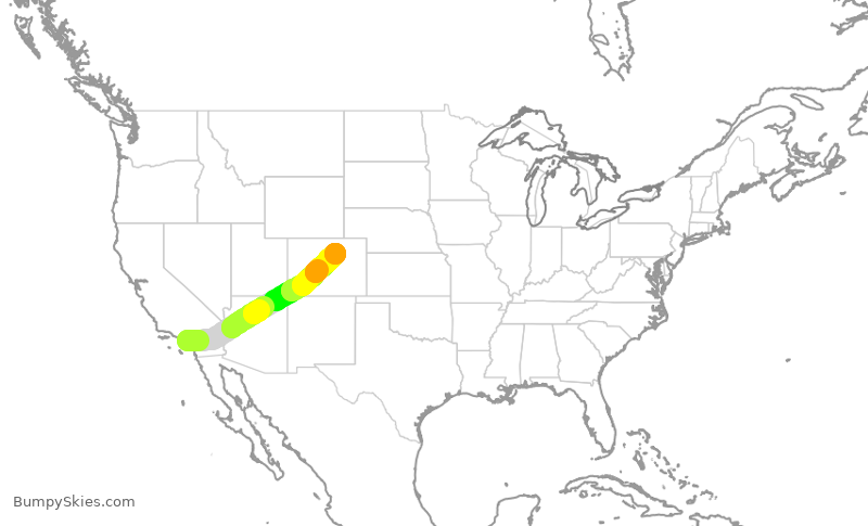 Turbulence forecast map for UAL2166, SNA to DEN