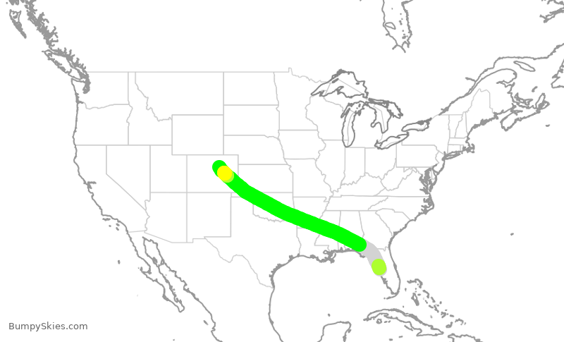 Turbulence forecast map for UAL2167, TPA to DEN