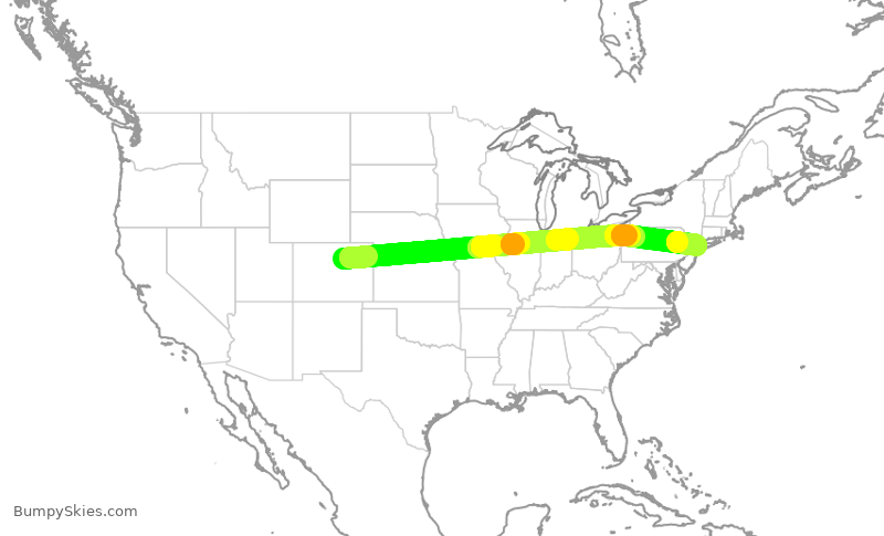 Turbulence forecast map for UAL2168, DEN to LGA