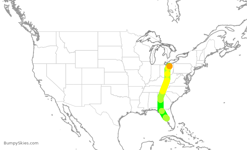Turbulence forecast map for UAL216, CLE to TPA