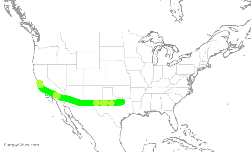 Turbulence forecast map for UAL216, DFW to SFO