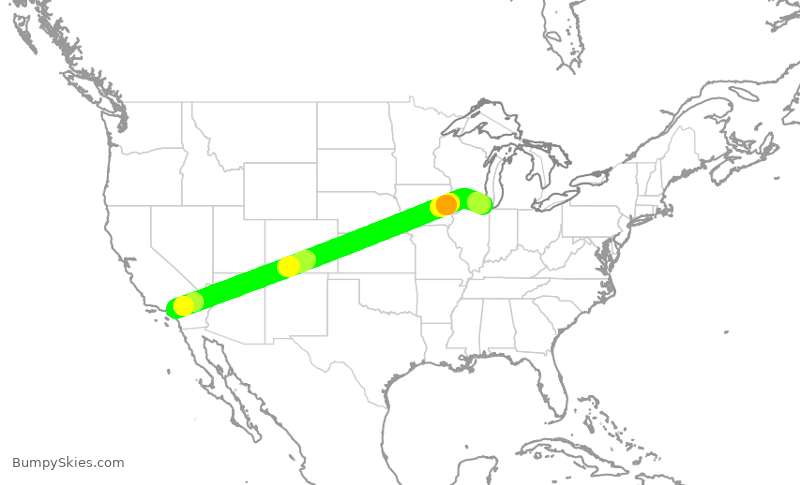 Turbulence forecast map for UAL2171, ONT to ORD