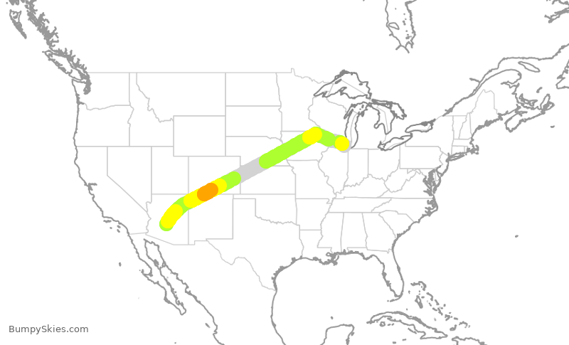 Turbulence forecast map for UAL2171, PHX to ORD