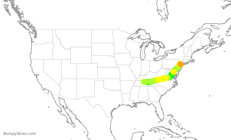 Turbulence forecast map for UAL2174, BNA to EWR