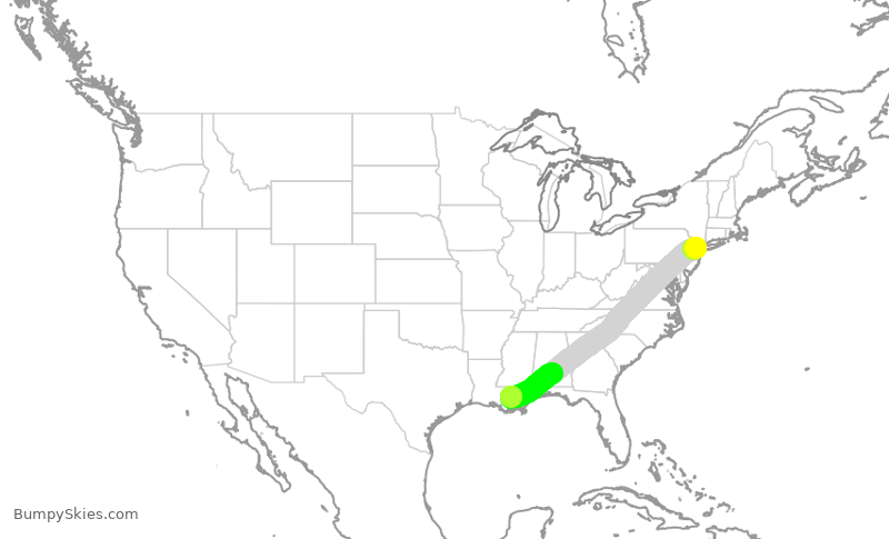 Turbulence forecast map for UAL2174, EWR to MSY