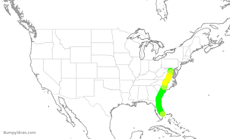Turbulence forecast map for UAL2174, PBI to IAD