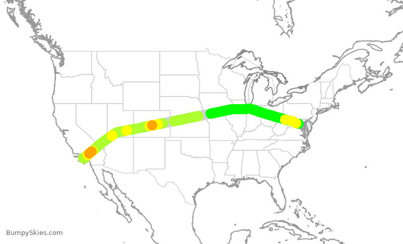 Turbulence forecast map for UAL2175, LAX to IAD