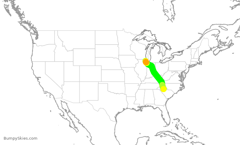 Turbulence forecast map for UAL2176, GSP to ORD