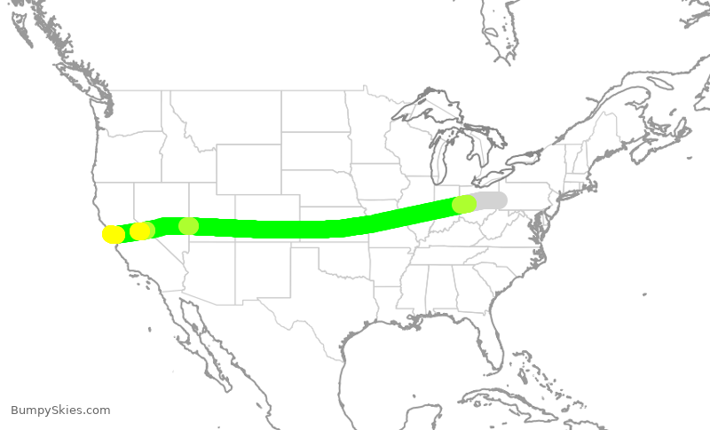 Turbulence forecast map for UAL2177, PIT to SFO