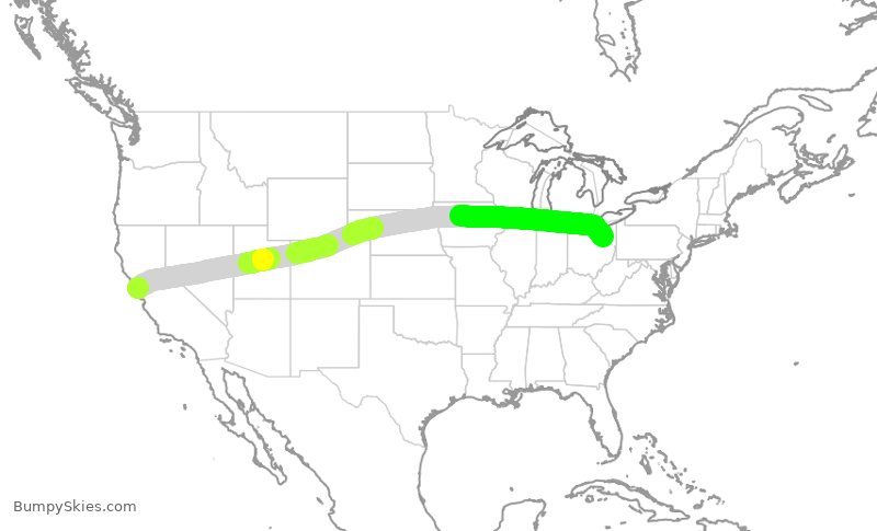 Turbulence forecast map for UAL217, SFO to CLE