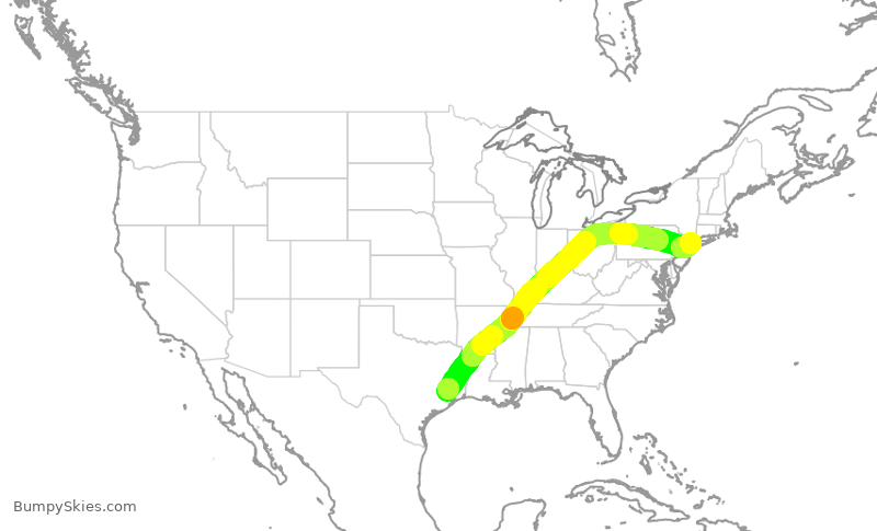 Turbulence forecast map for UAL2181, IAH to LGA
