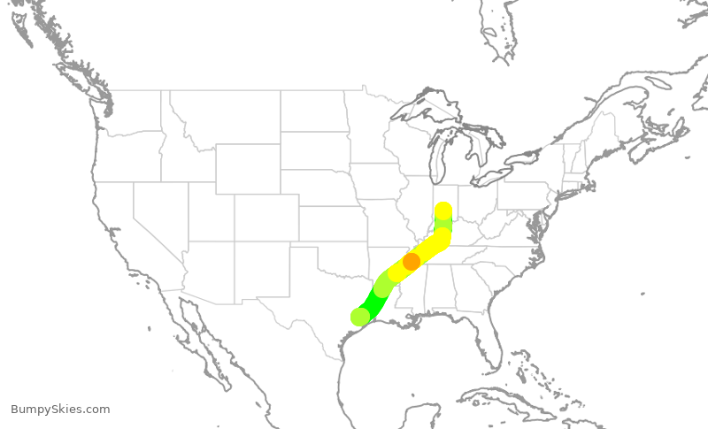 Turbulence forecast map for UAL2181, IND to IAH