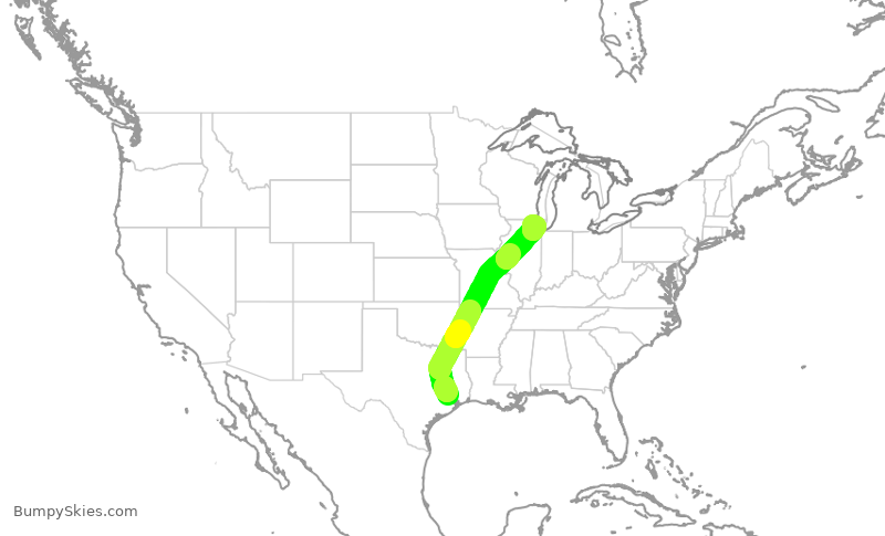 Turbulence forecast map for UAL2182, IAH to ORD