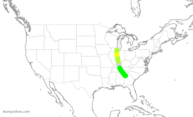 Turbulence forecast map for UAL2183, ORD to ATL