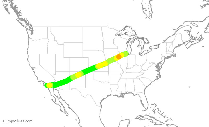 Turbulence forecast map for UAL2188, ORD to SAN